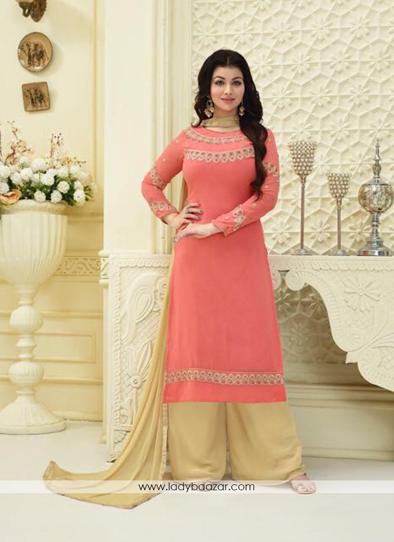 Beautiful Faux Georgette Orange Palazzo Salwar Suit