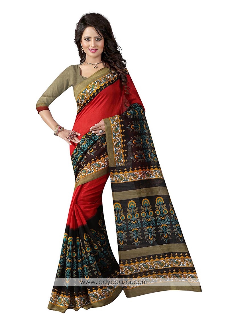 Beautiful Multi Color Bhagalpuri Silk Printed Saree