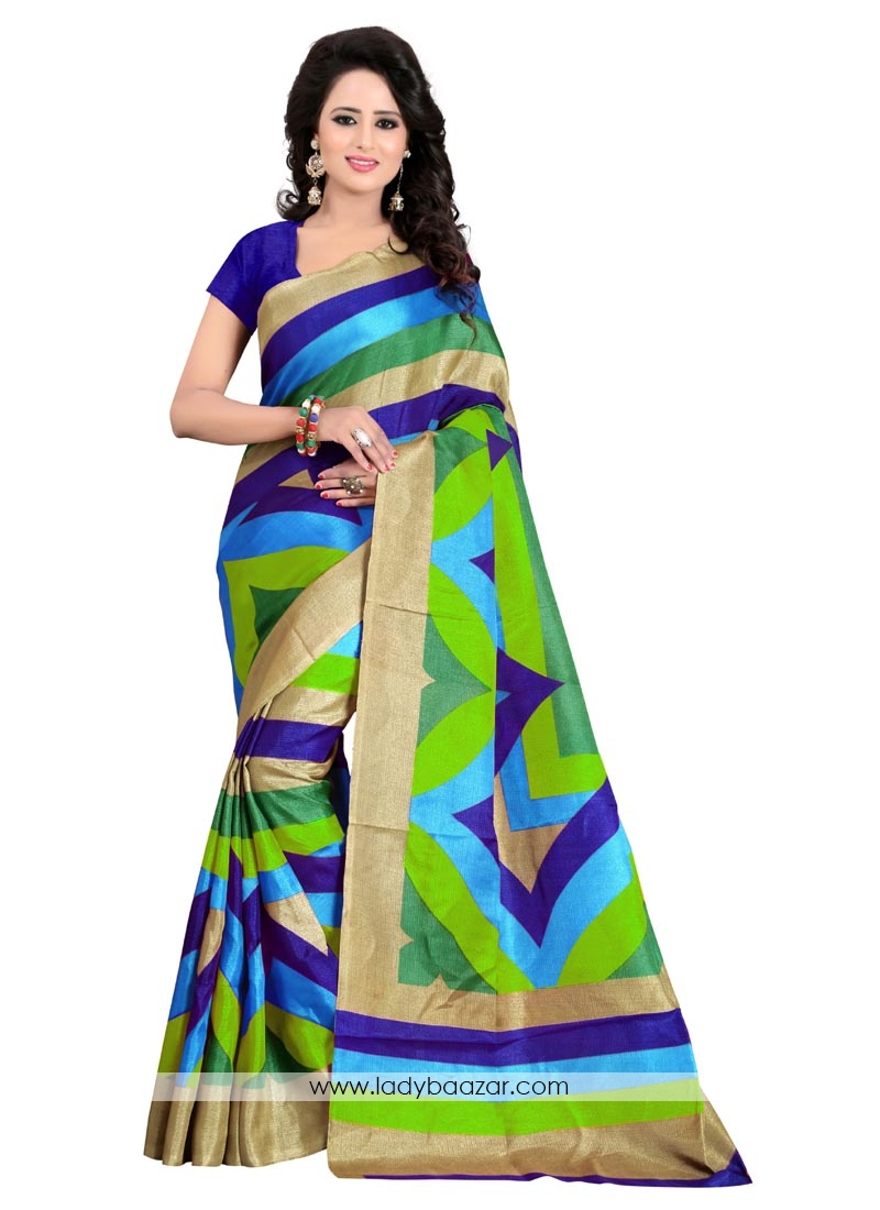 Beautiful Multi Color Printed Bhagalpuri Silk Saree