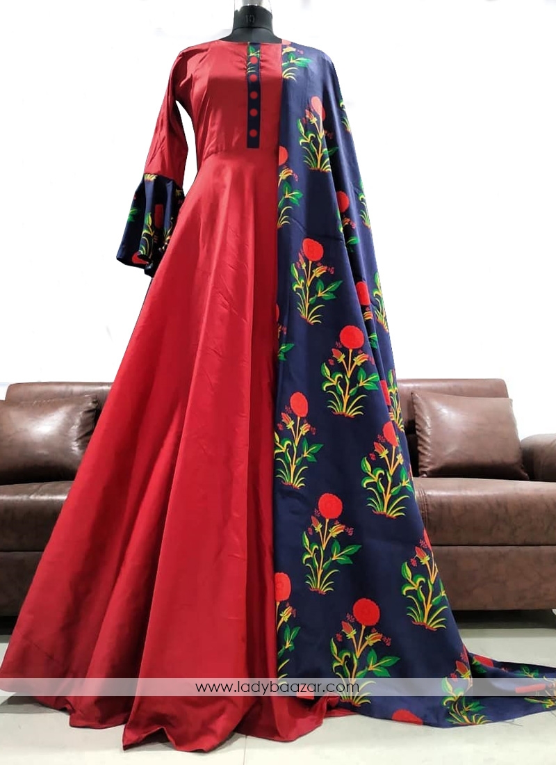 Beckoning Hot Red Designer Tapeta Bell Sleeve Gown