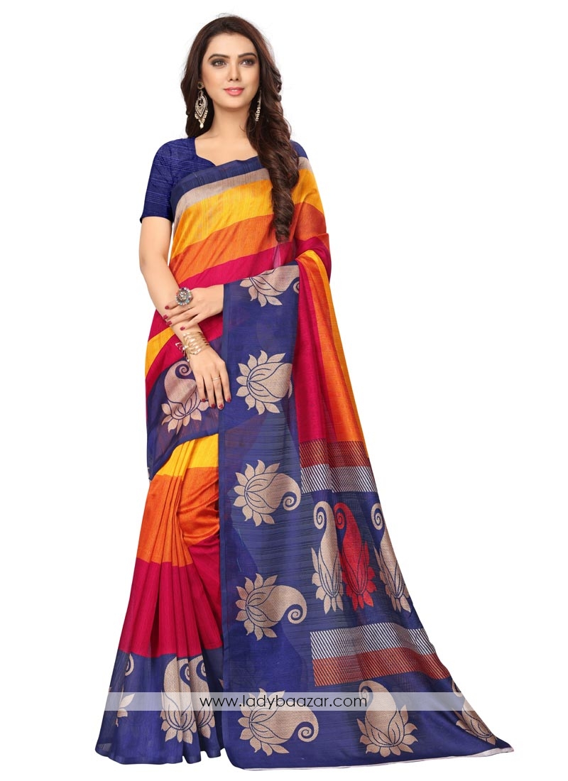 Bhagalpuri Silk Multi Color Printed Casual Saree