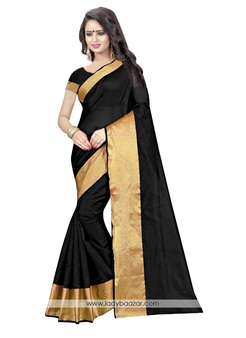 Black Color Cotton Silk Casual Printed Saree