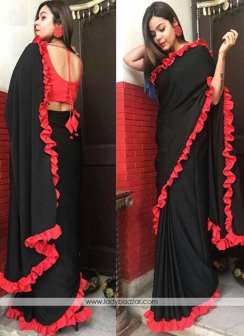 Black Colour Abstract Festival Saree