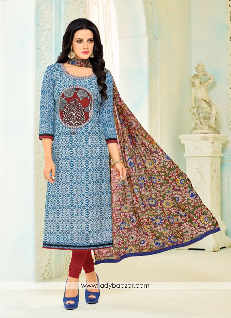 Blooming Multi Color Chanderi Printed Salwar Kameez