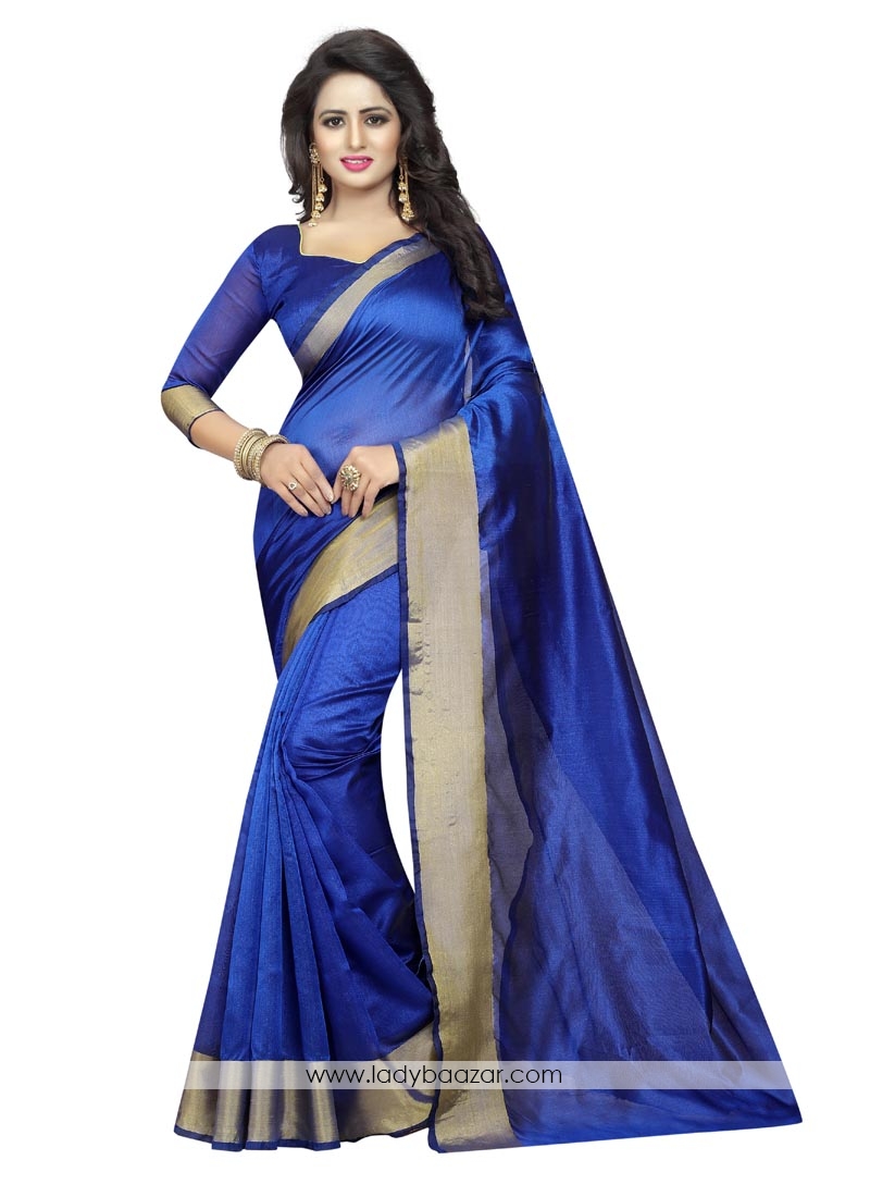 Blue Color Cotton Silk Casual Printed Saree