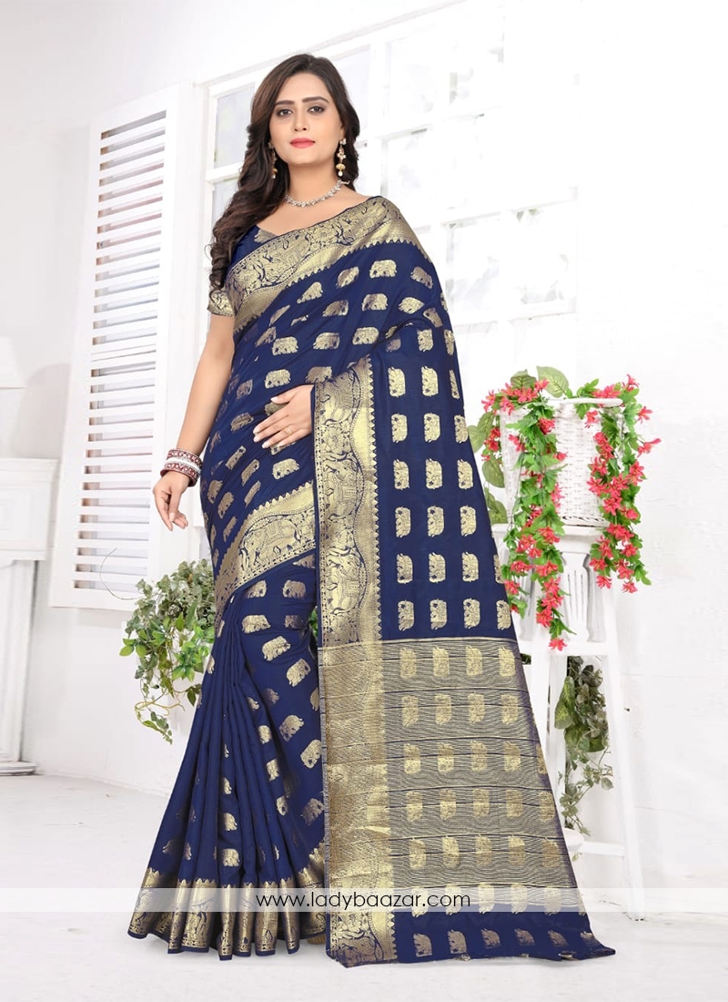 Blue Weaving Banarasi Silk Designer Traditional Saree