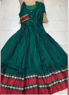 Bottle Green Colored Partywear Printed Less Satin Silk Trendy Gown