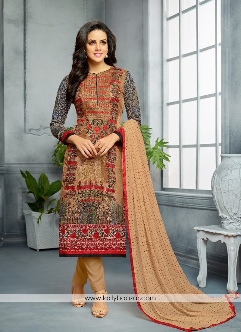 Capricious Print Work Cotton Churidar Suit