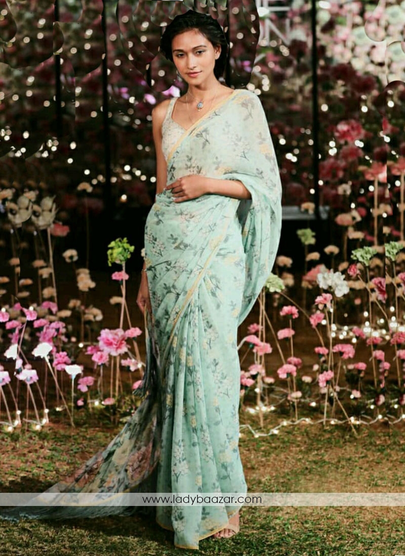 Captivating Turquoise Silk Designer Saree