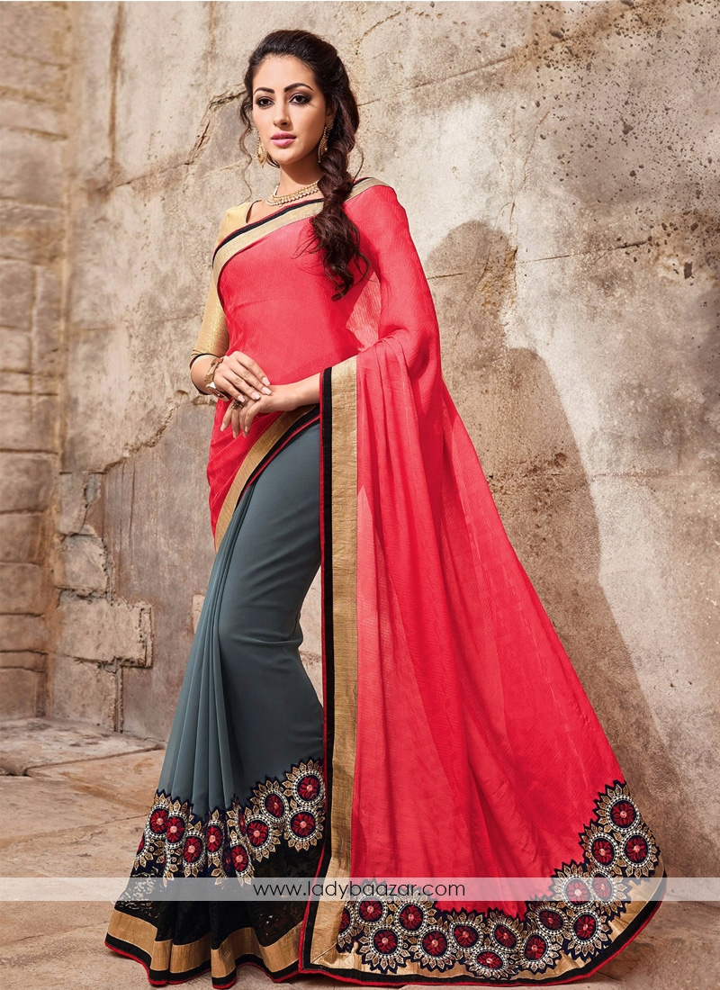 Attractive chiffon satin and georgette Casual Saree