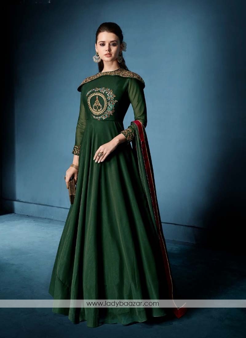 Catchy Morvi Silk Embroidered Floor Length Anarkali Suit