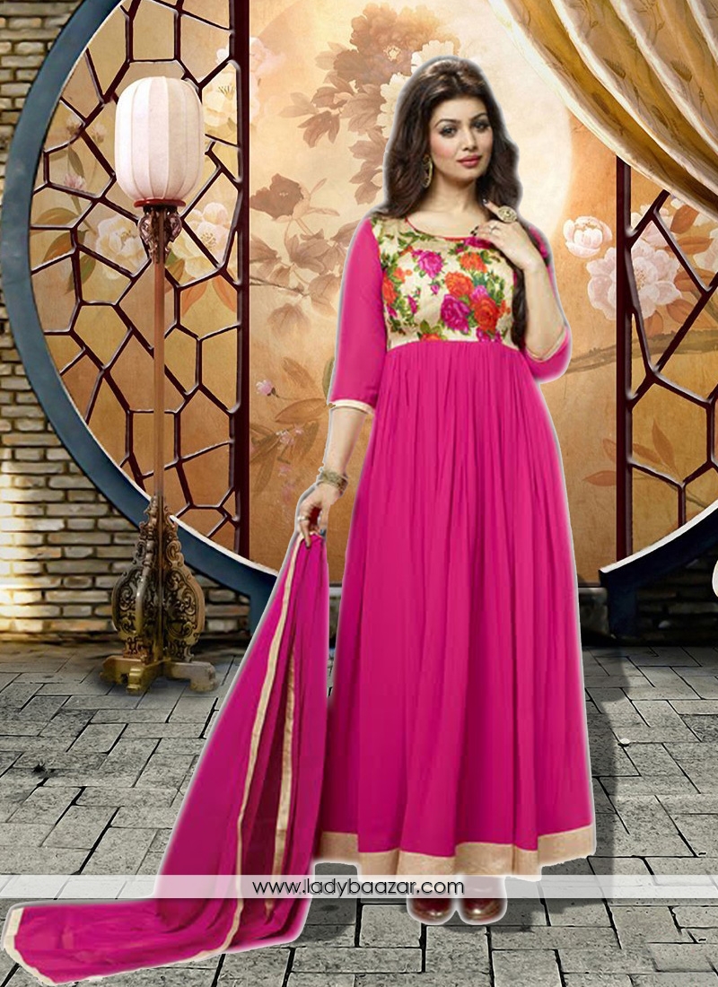 Catchy pink printed Anarkali Salwar Kameez