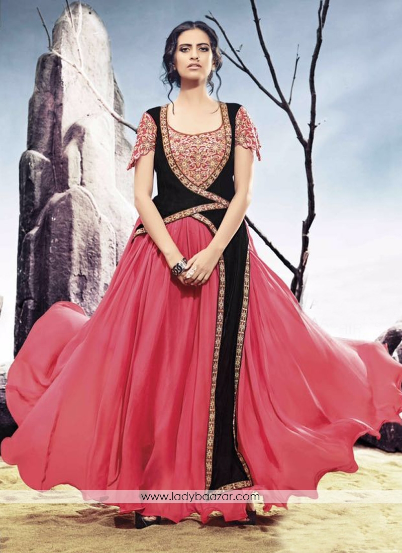 desirable pink anarkali sa;war suit