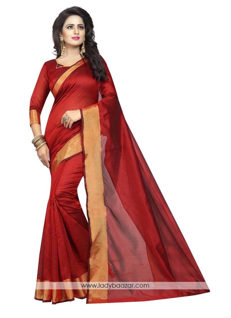 Charming Red Color Cotton Silk Casual Saree