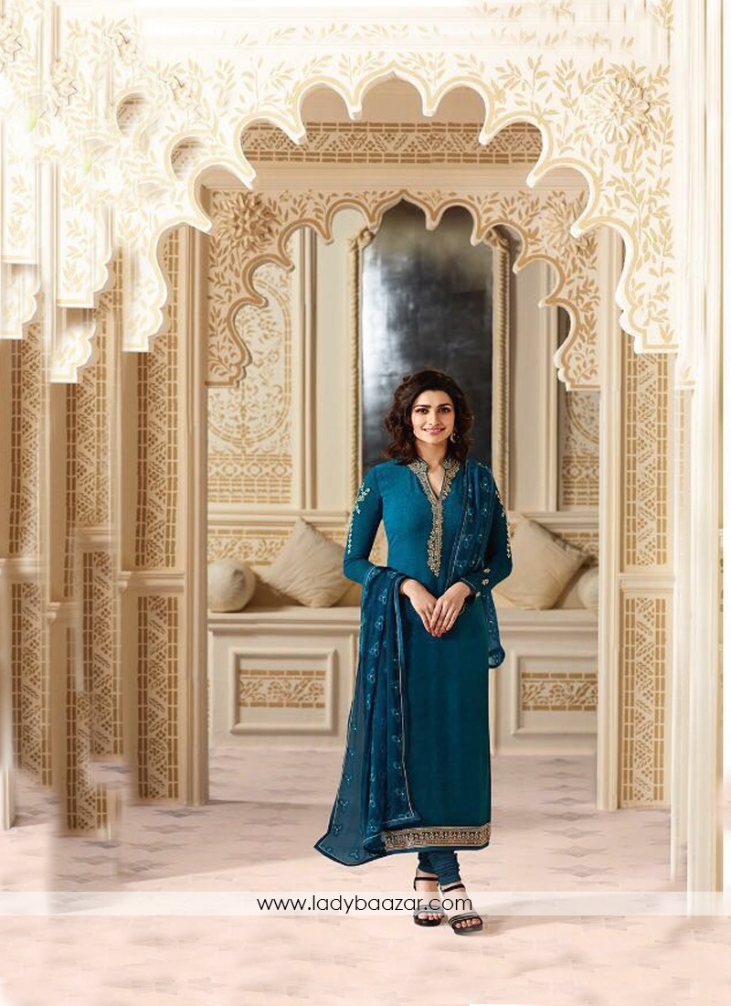 Cherubic Blue Georgette Embroidery Work Salwar Kameez