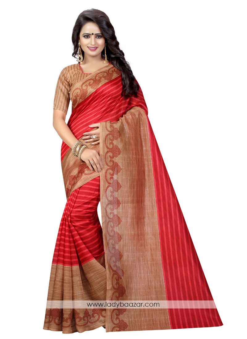 Classical Red Color Bhagalpuri Silk Printed Saree