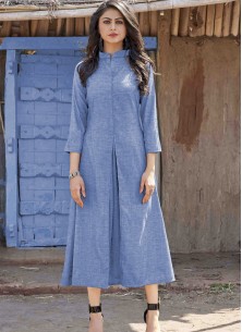 Classy Designer Wear Single Pleated Cotton Party Wear Kurti