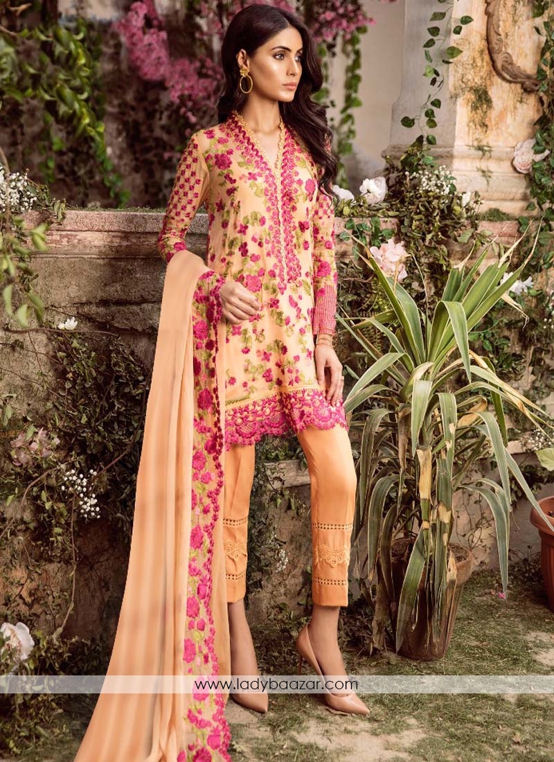 Classy Orange Color Embroidered Designer Suit