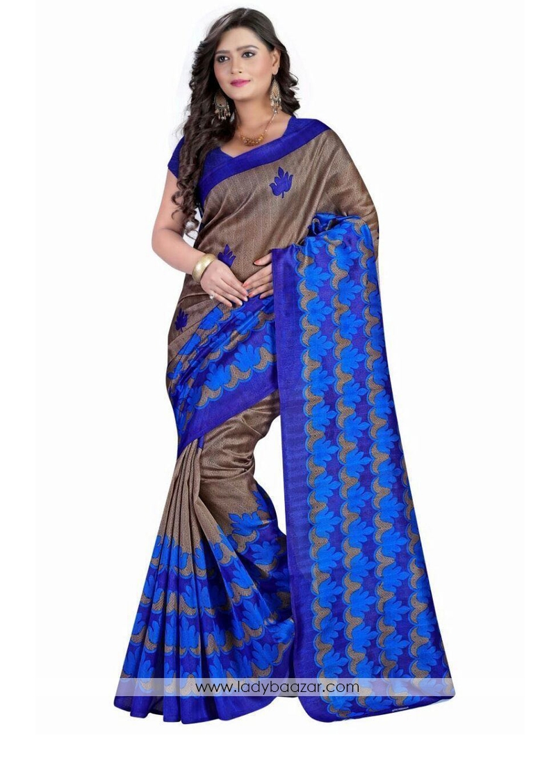 Compelling  Blue Bhagalpuri Printed Causual Saree