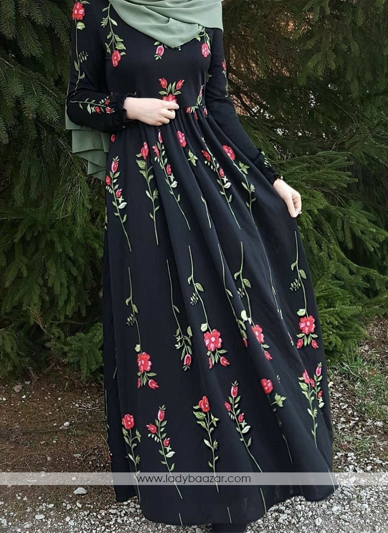 Congenial Embroidered Work Black Rayon Party Wear Gown