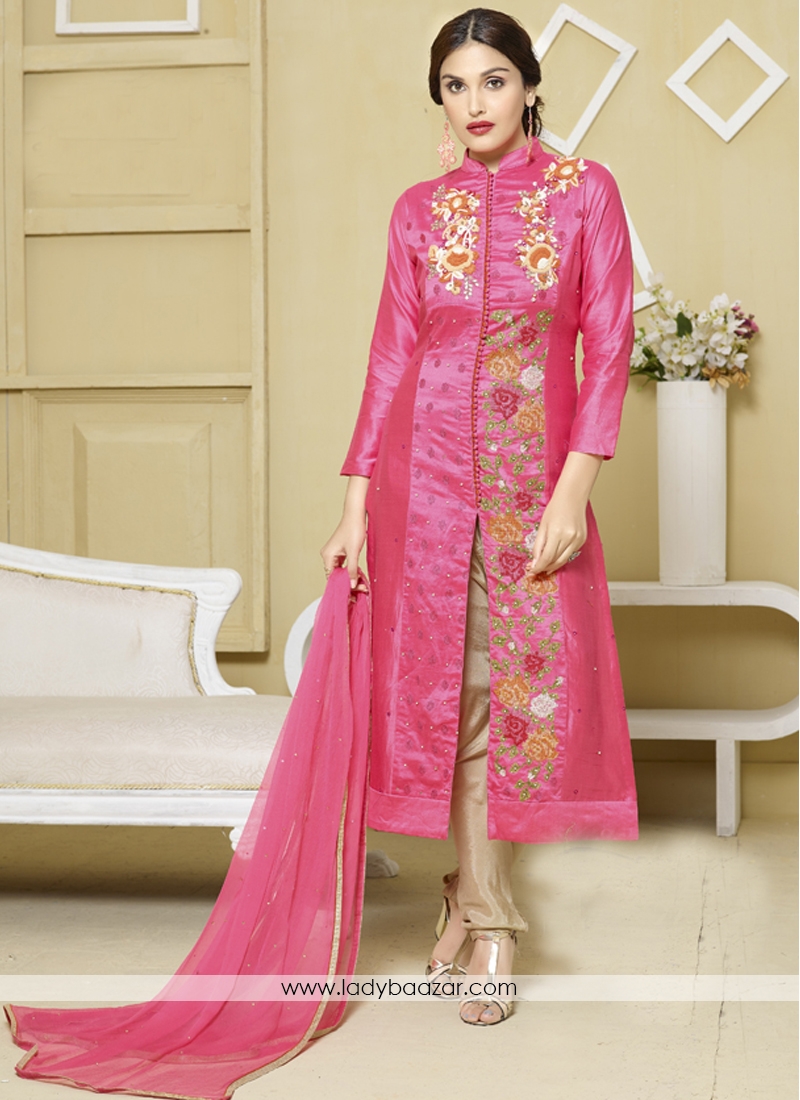 Amazing pink colour Cotton Satin churidar suit