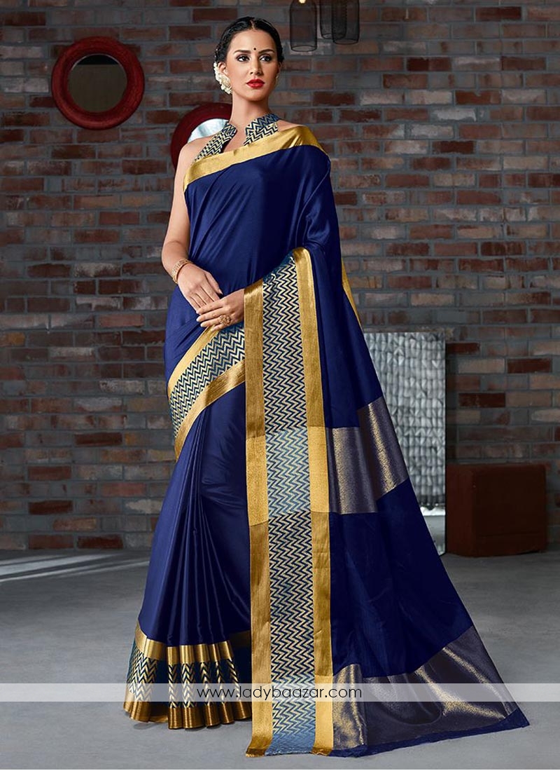 Cotton Silk Blue Printed Casual Saree