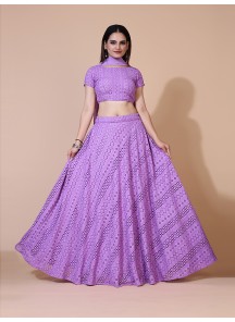 Crystal Lavender Chikankari Lehenga With Cute Crop Top