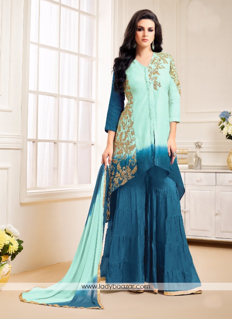 Cute Banglori Silk Embroidery Work Designer Palazzo Salwar Suit