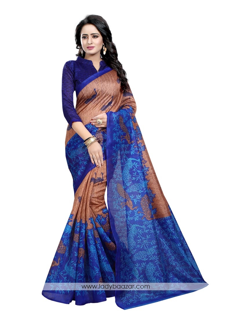 Cute Bhagalpuri Silk Blue Printed Casual Saree