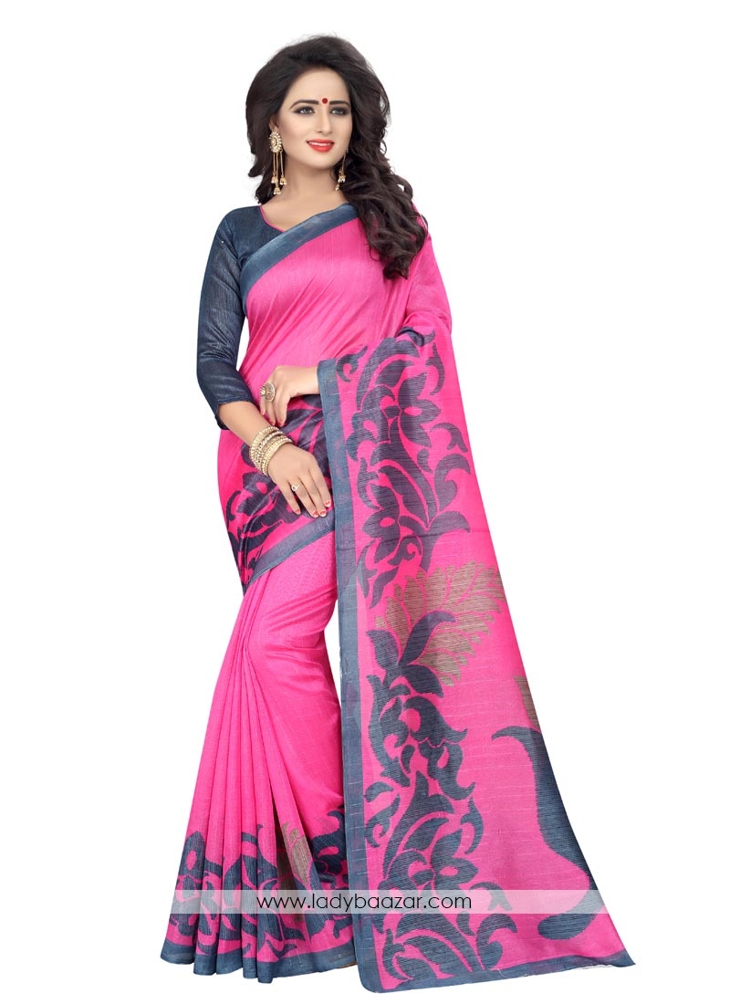 Cute Bhagalpuri Silk Pink Printed Casual Saree