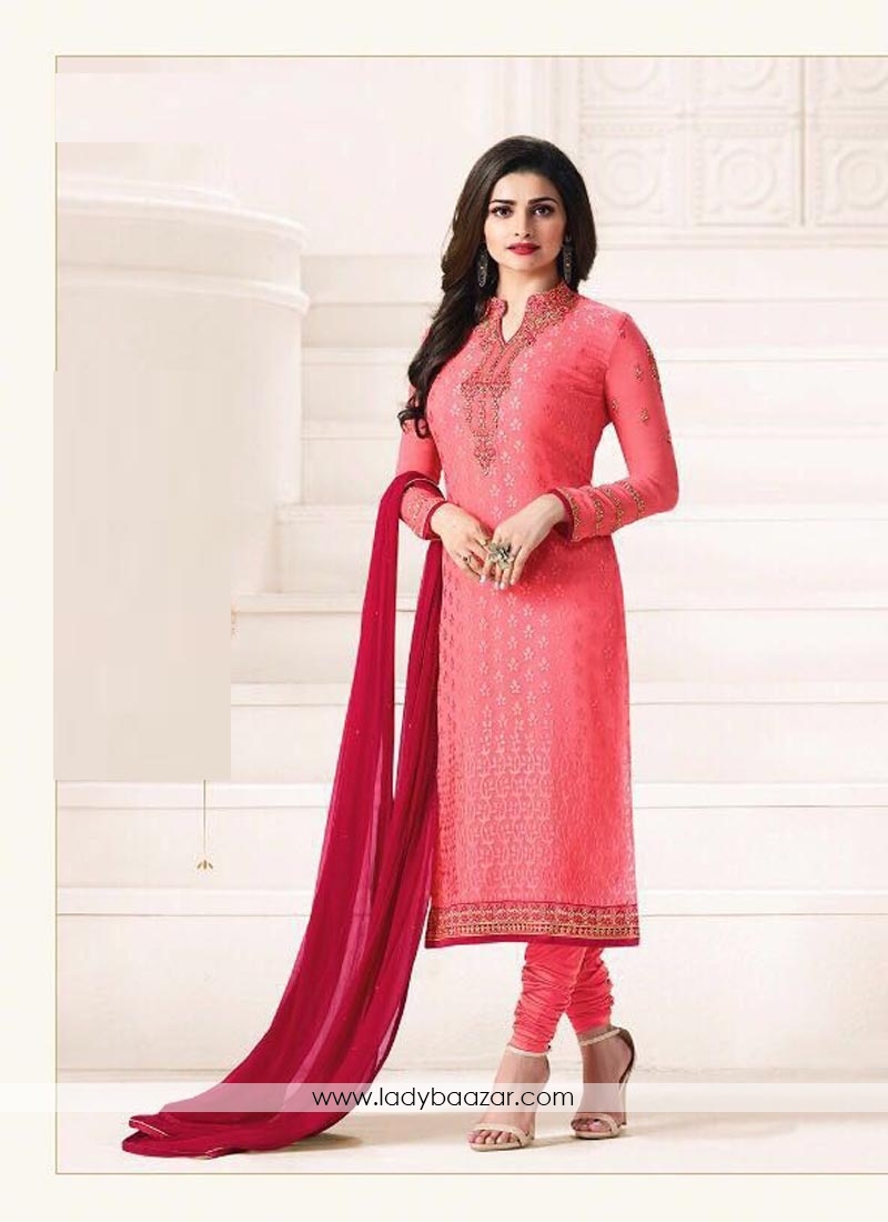 Cute Brasso Pink Embroidery Work Straight Suit