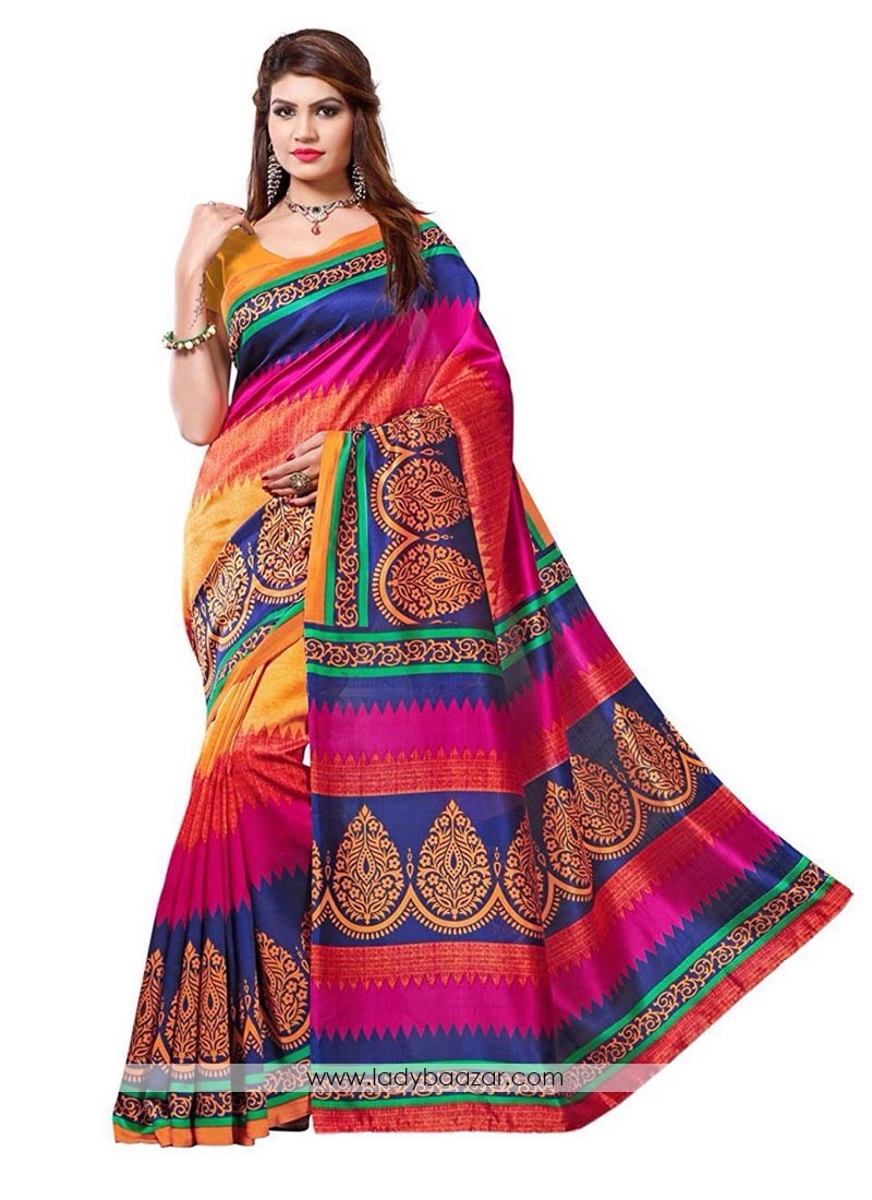 Cute Miulti Color Bhagalpuri Silk Printed Casual Saree