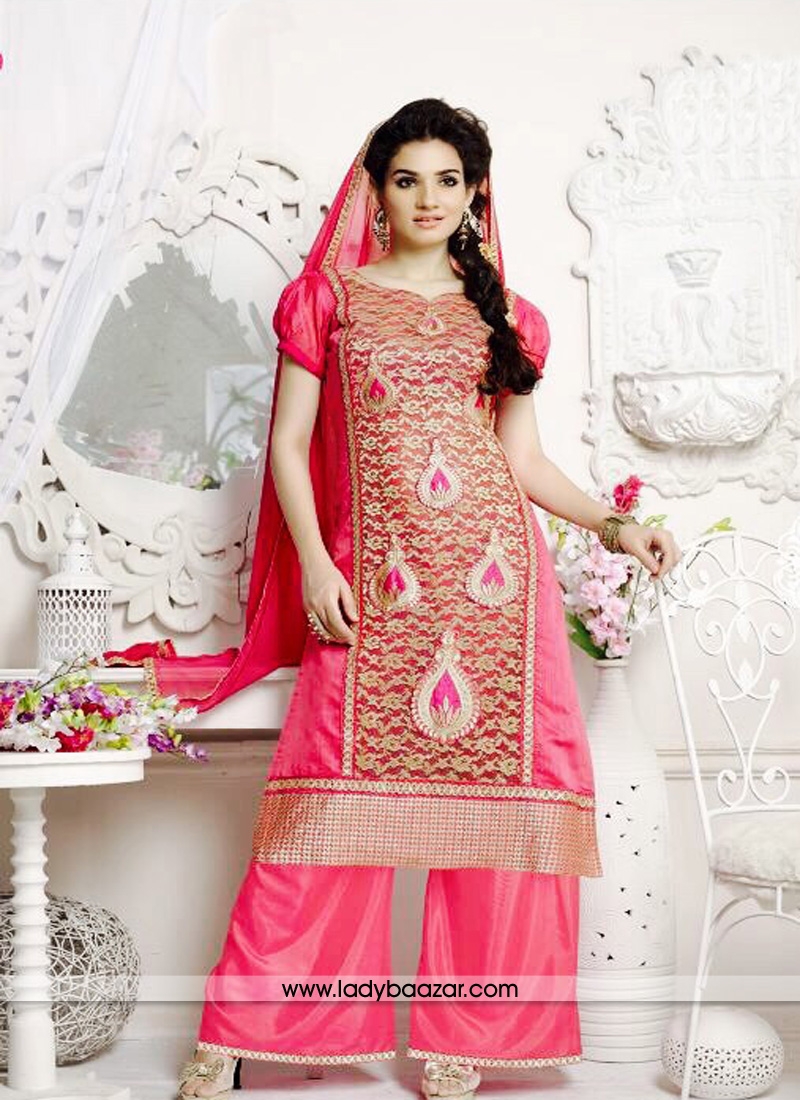 Dainty Cotton and Net Embroidered Work Salwar Kameez