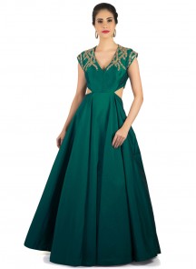 Dark Green Heavy Tapeta Hand Work Designer Gown