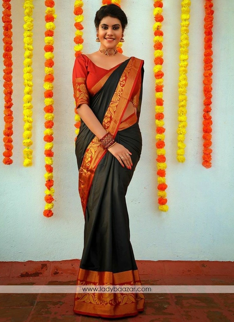 Demanding Black Colored Festive Wear Banarasi Art Silk Saree