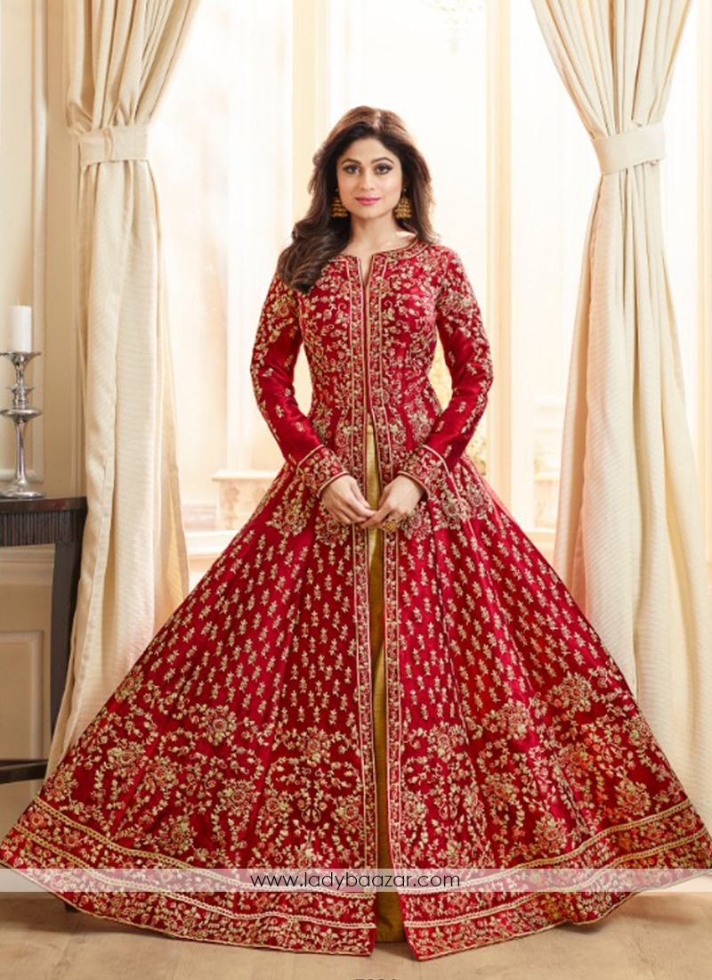 Demure Maroon Mulberry Silk Desinger Anarkali Salwar Suit