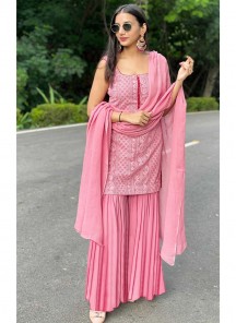 Designer Pink Lucknowi Embroidered Georgette Sharara Suit