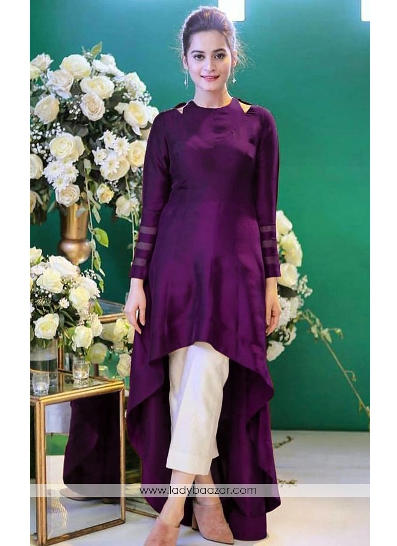 Designer Satin Silk Wine Party Wear Up And Down Gown With Stitched Ankle Length Plazzo Pant