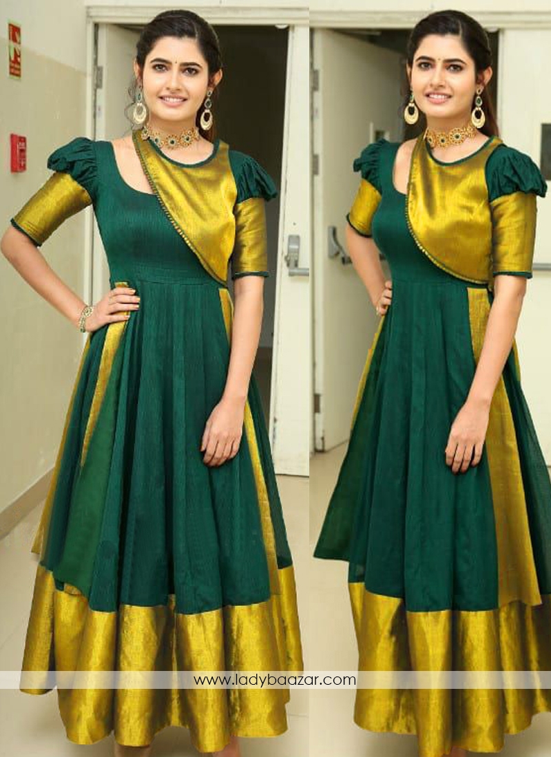 Designer Wear Dark Green Long Anarkali Gown With Silk Border Lace