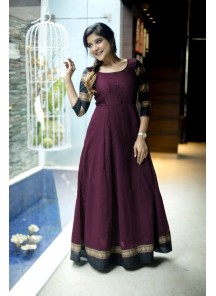 Designer Wine Colored Party Wear Readymade Cotton Gown