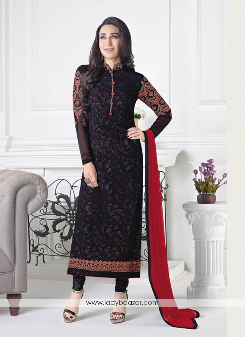 Desirable Embroidered Work Black Crepe Dress