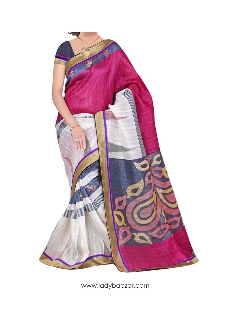 Distinctively Bhagalpuri Silk Multi Color Printed Saree