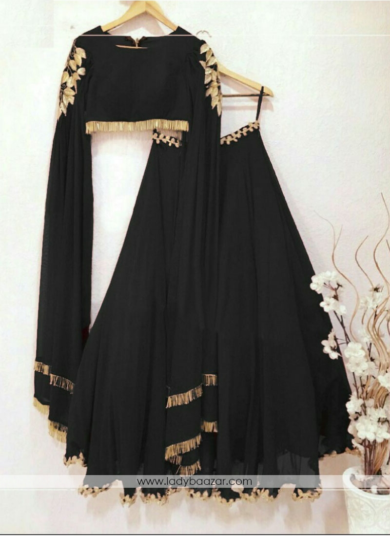 Distinguishable Faux Georgette Fabric Black Thread Embroidered Lehenga Choli