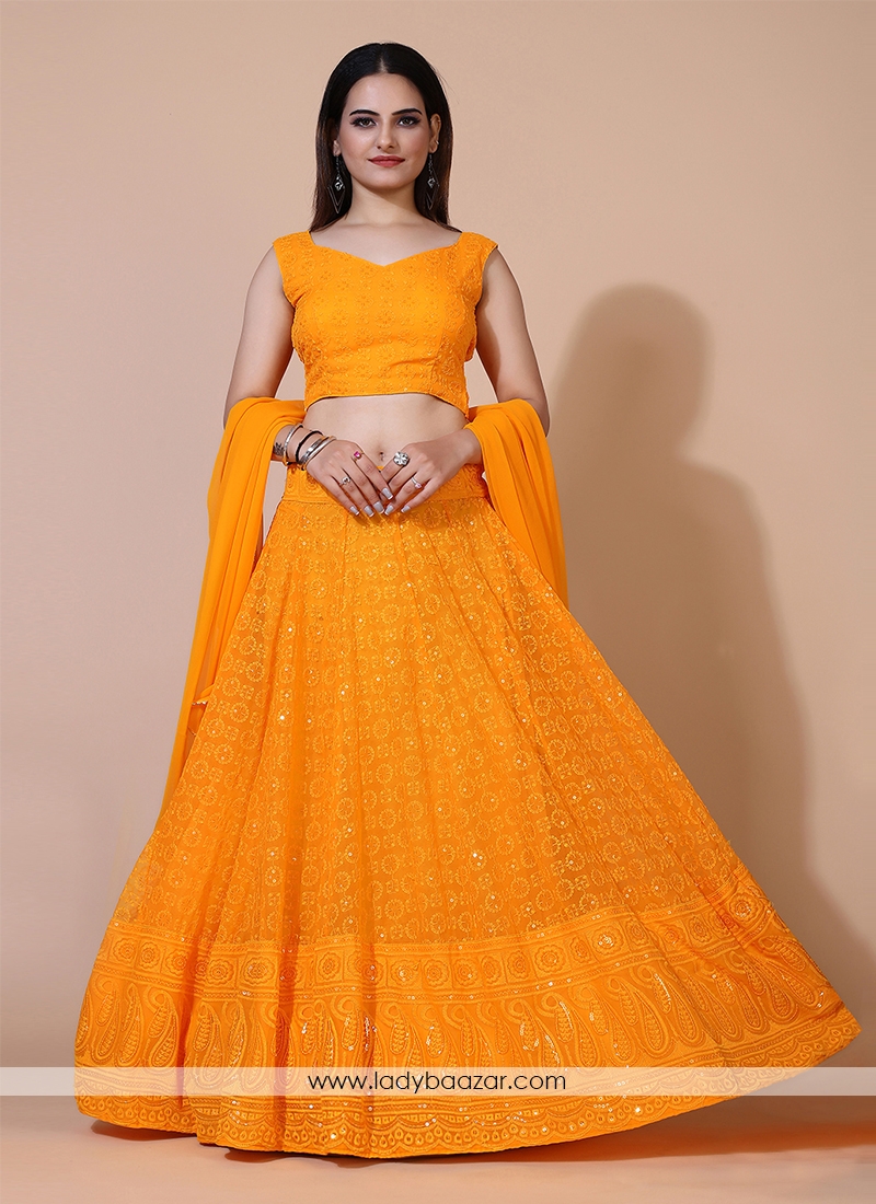 Buy JK Design Studio Women Yellow Embroidered Net Semi Stitched Lehenga  Choli Set With Dupatta (Free Size) Online at Best Prices in India - JioMart.