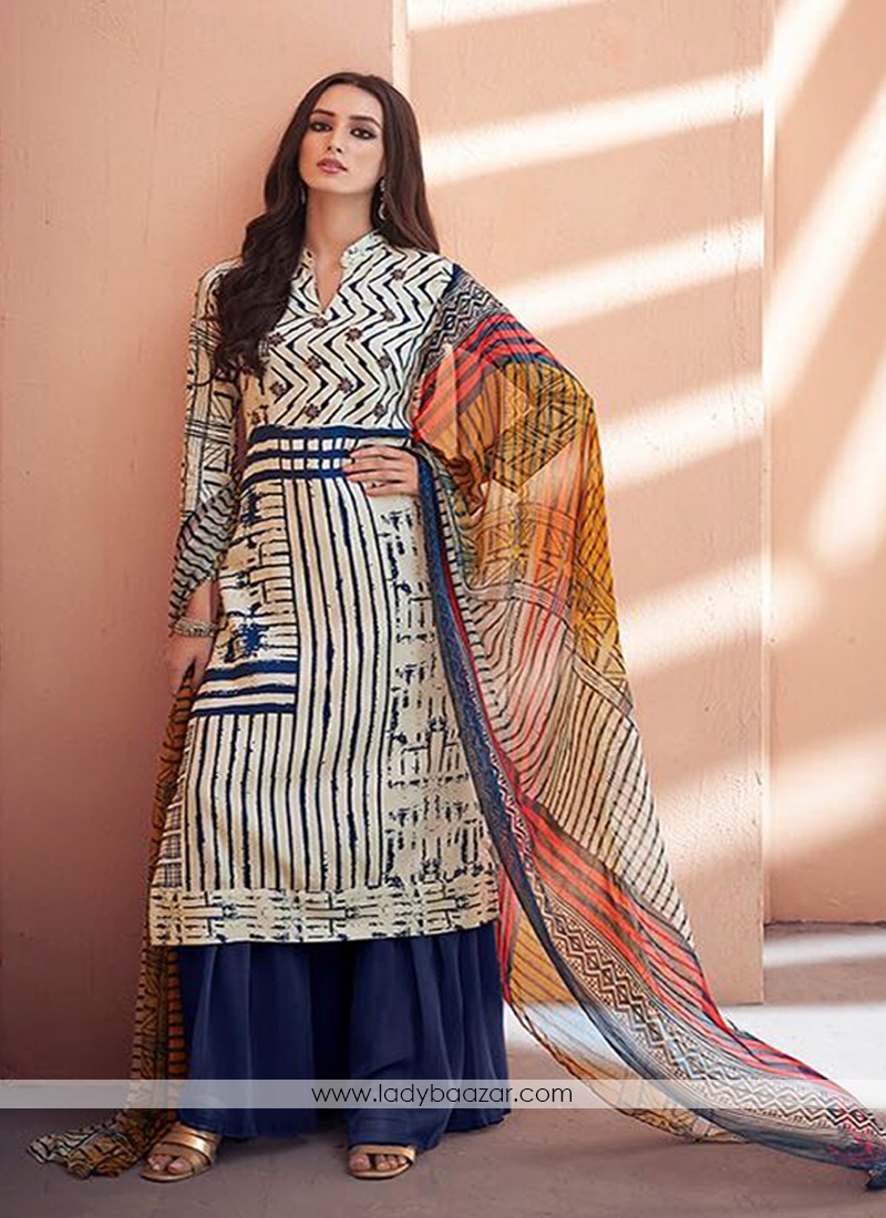 Embroidered Jam Silk Designer Palazzo Suit In Multi