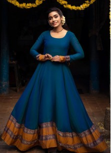 Energetic Blue Colored Party Wear Woven Georgette Gown