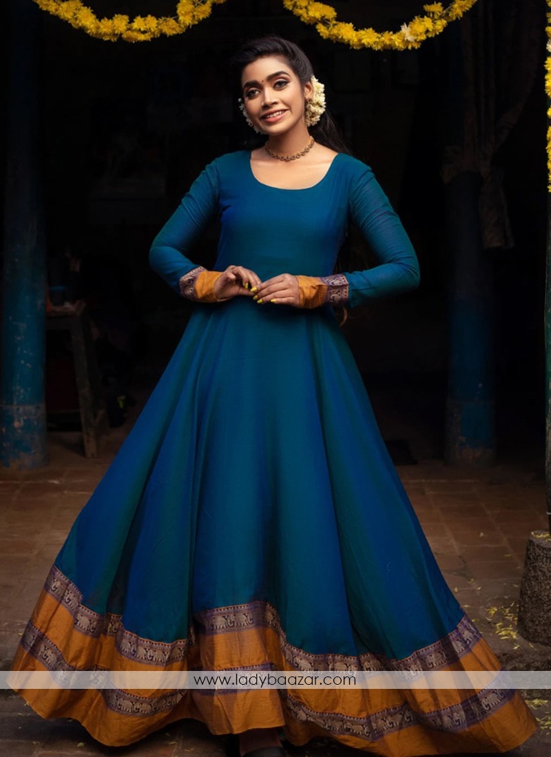 Energetic Blue Colored Party Wear Woven Georgette Gown