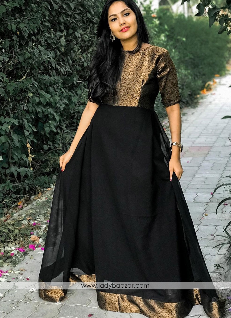 Engrossing Black Colored Designer Partywear Georgette - Jacquard Gown