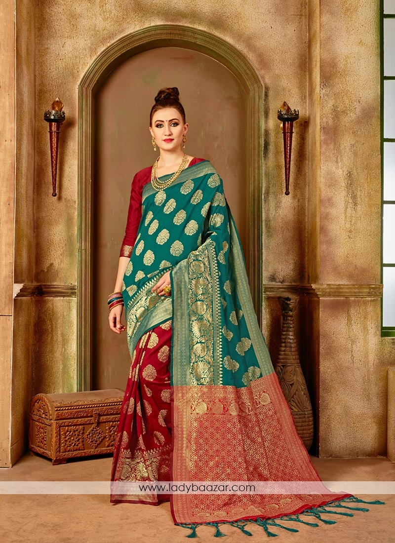 Ethnic Banarasi Silk Red Weaving Traditional Saree