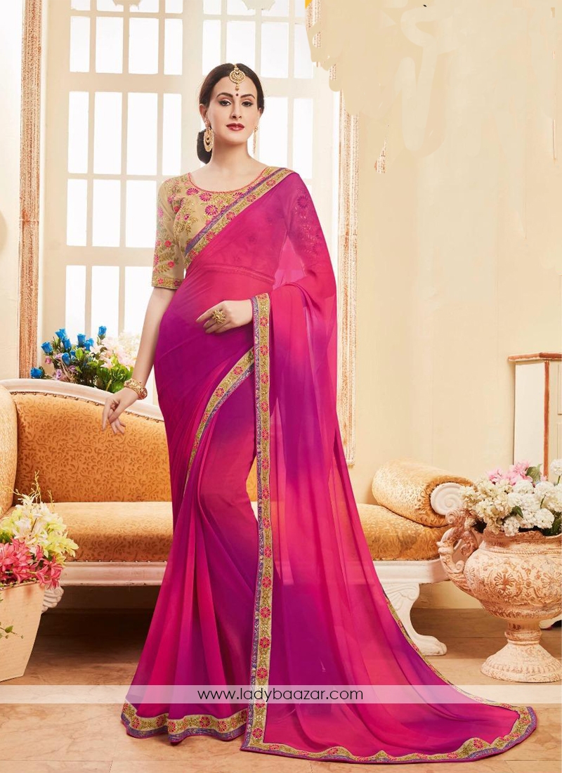 Excellent Georgette Patch Border Work Shaded Saree